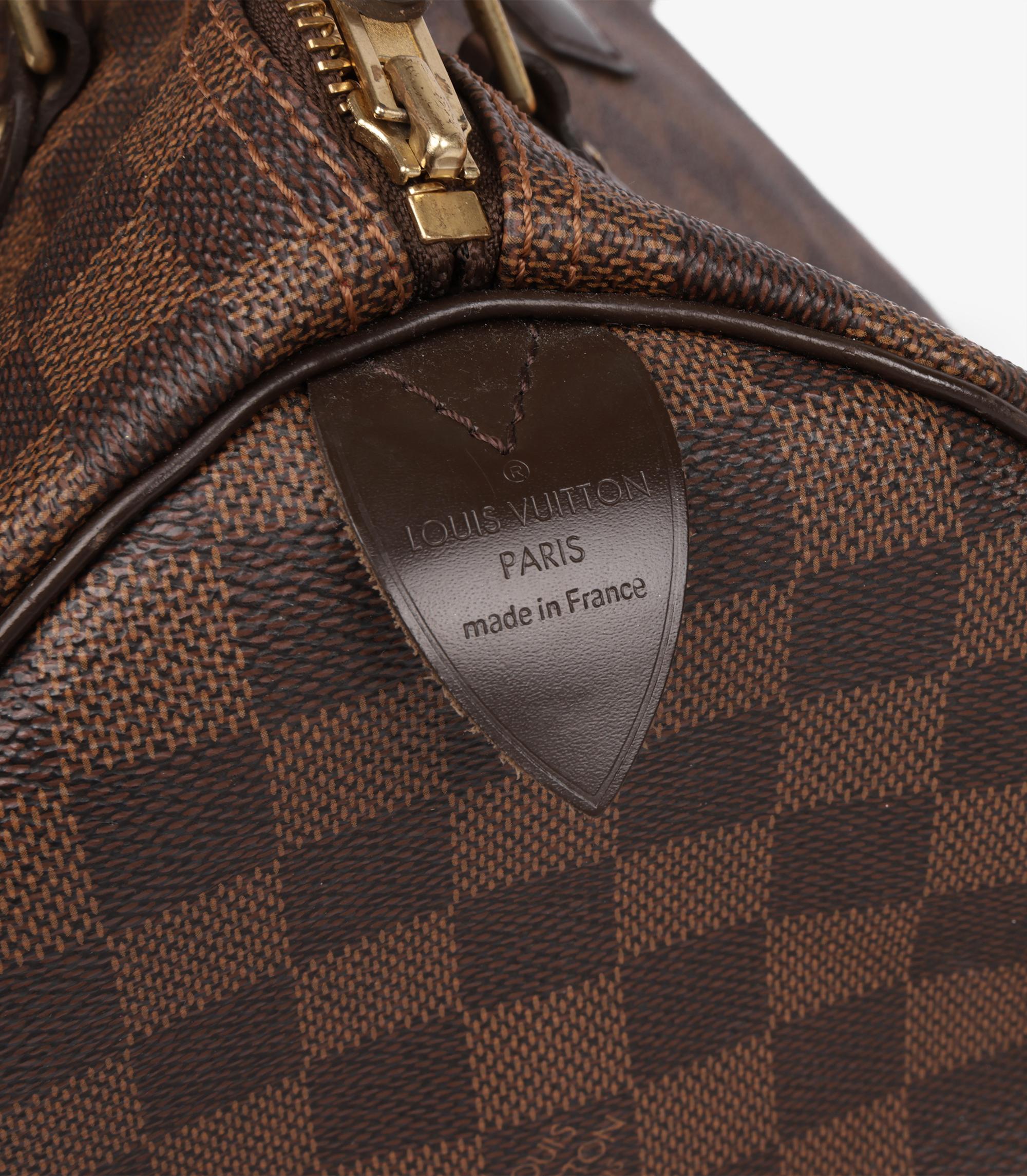 Louis Vuitton Damier Ebene Lienzo Recubierto y Piel de Becerro Marrón Speedy 30cm en venta 5