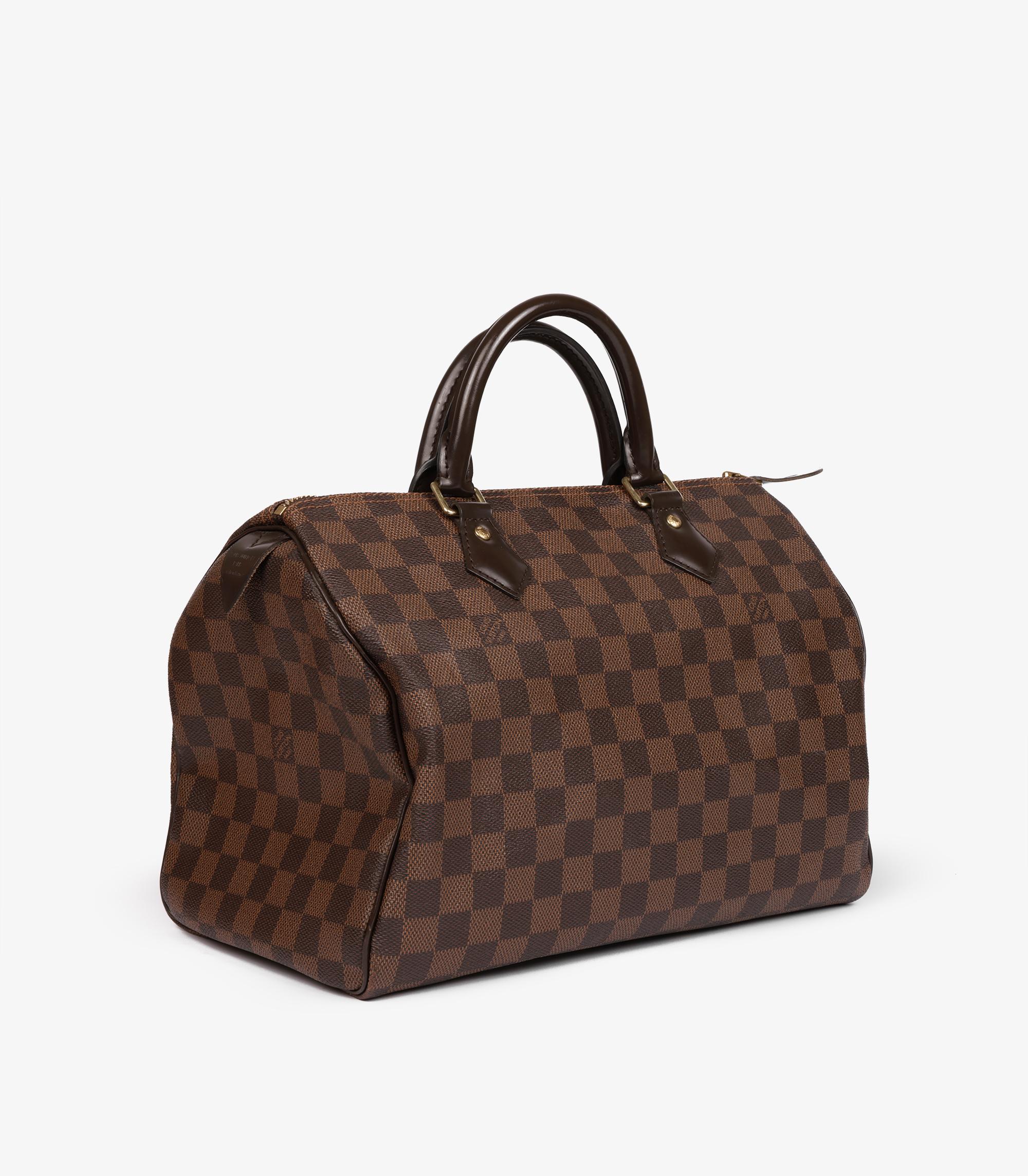 Louis Vuitton Damier Ebene Lienzo Recubierto y Piel de Becerro Marrón Speedy 30cm Negro en venta