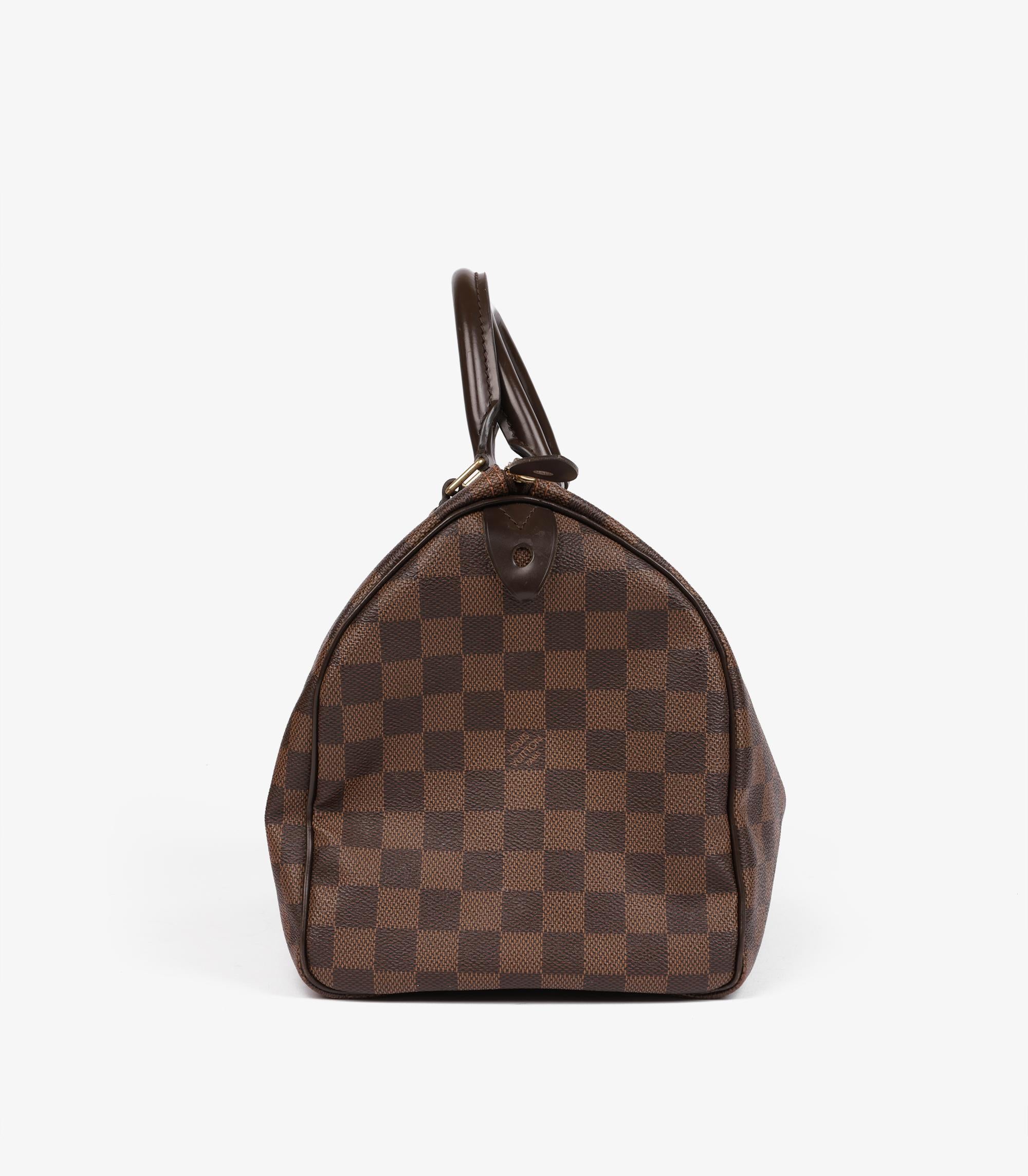 Louis Vuitton Damier Ebene Lienzo Recubierto y Piel de Becerro Marrón Speedy 30cm en venta 1