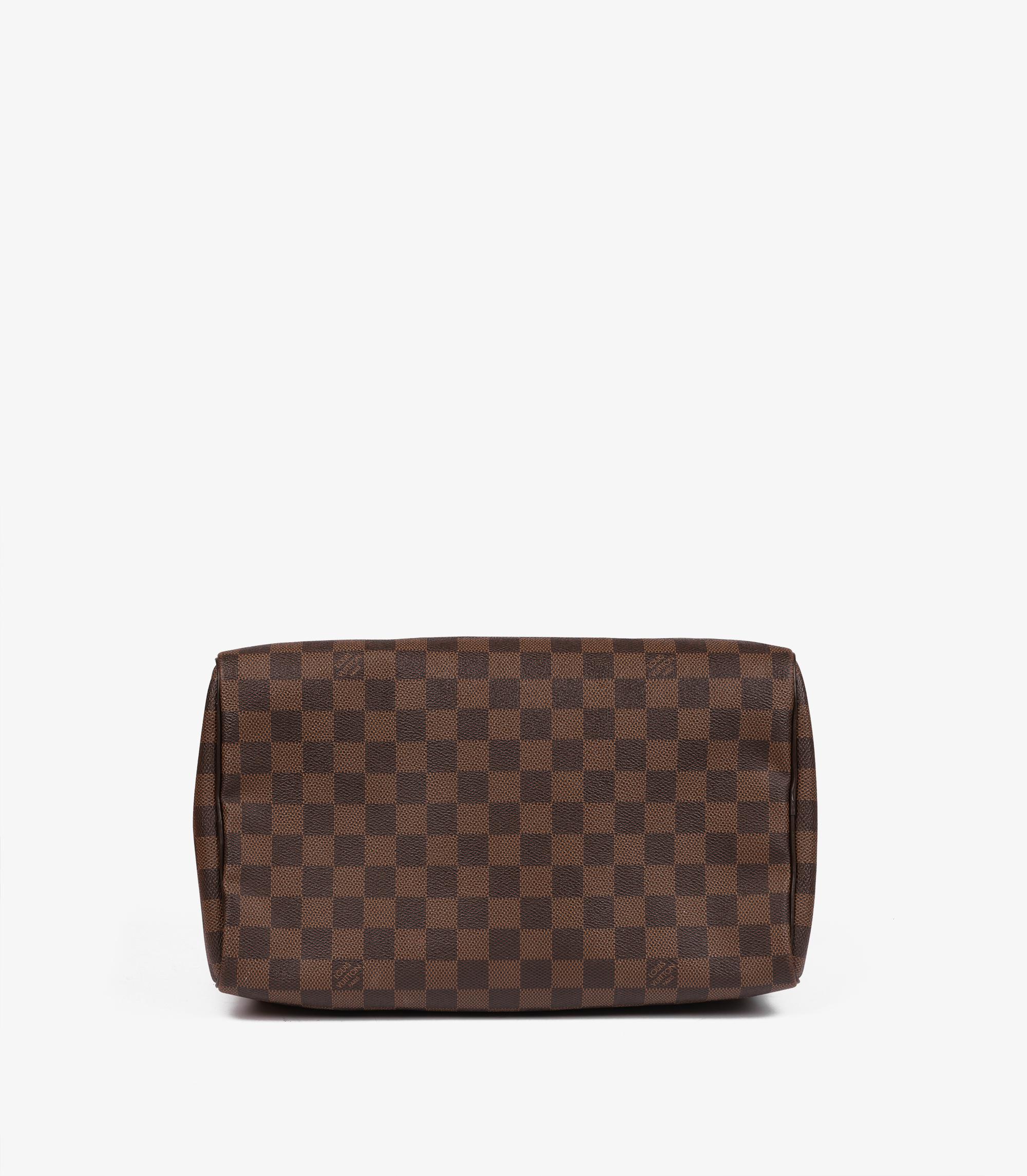 Louis Vuitton Damier Ebene Lienzo Recubierto y Piel de Becerro Marrón Speedy 30cm en venta 2
