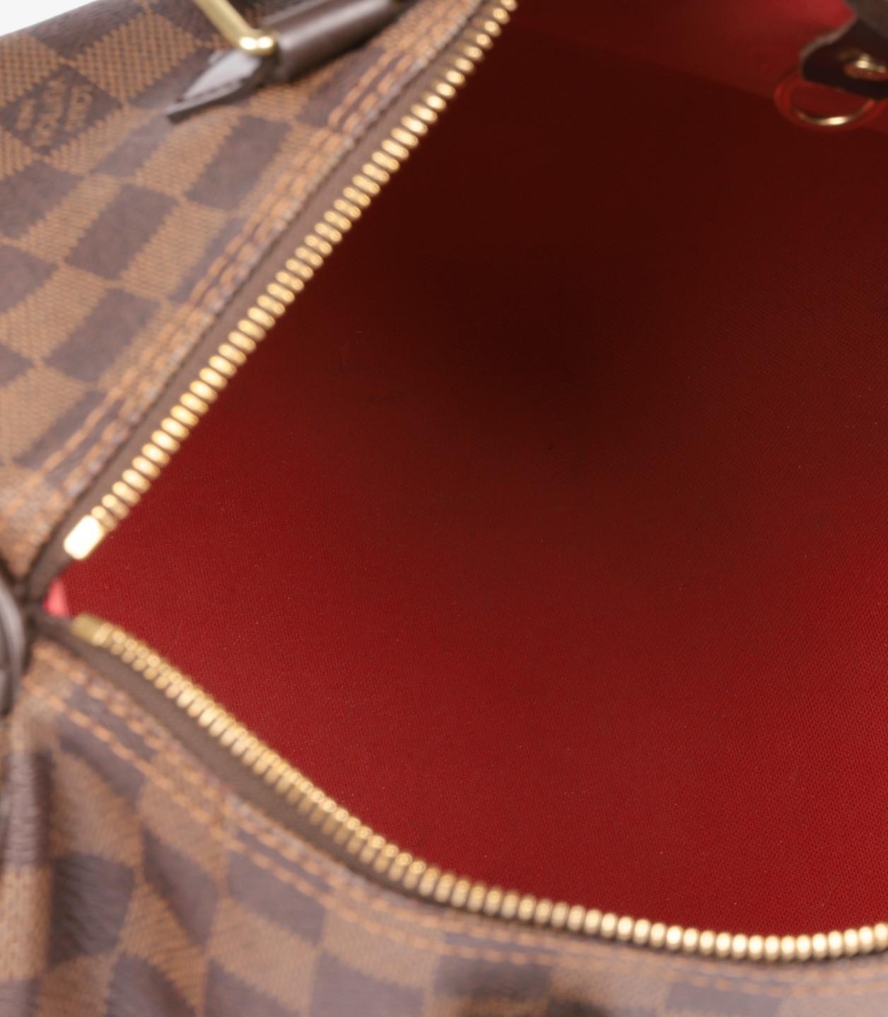 Louis Vuitton Damier Ebene Lienzo Recubierto y Piel de Becerro Marrón Speedy 30cm en venta 3