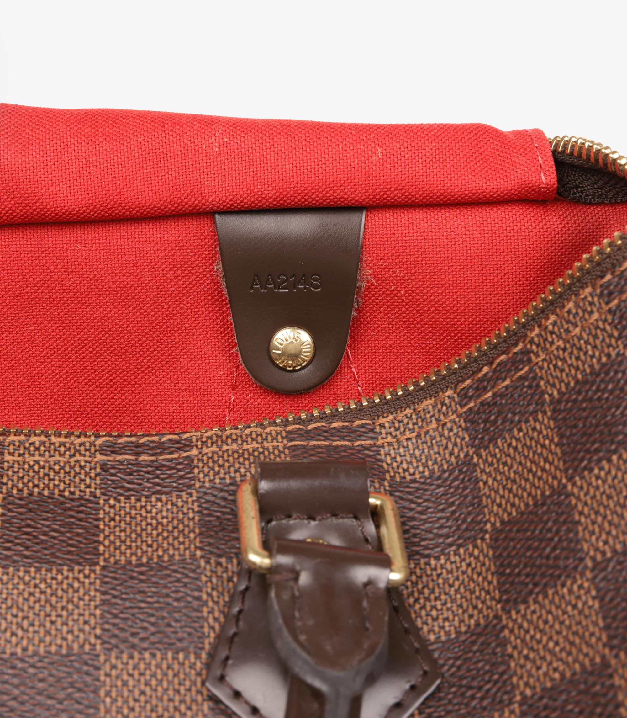 Louis Vuitton Damier Ebene Lienzo Recubierto y Piel de Becerro Marrón Speedy 30cm en venta 4