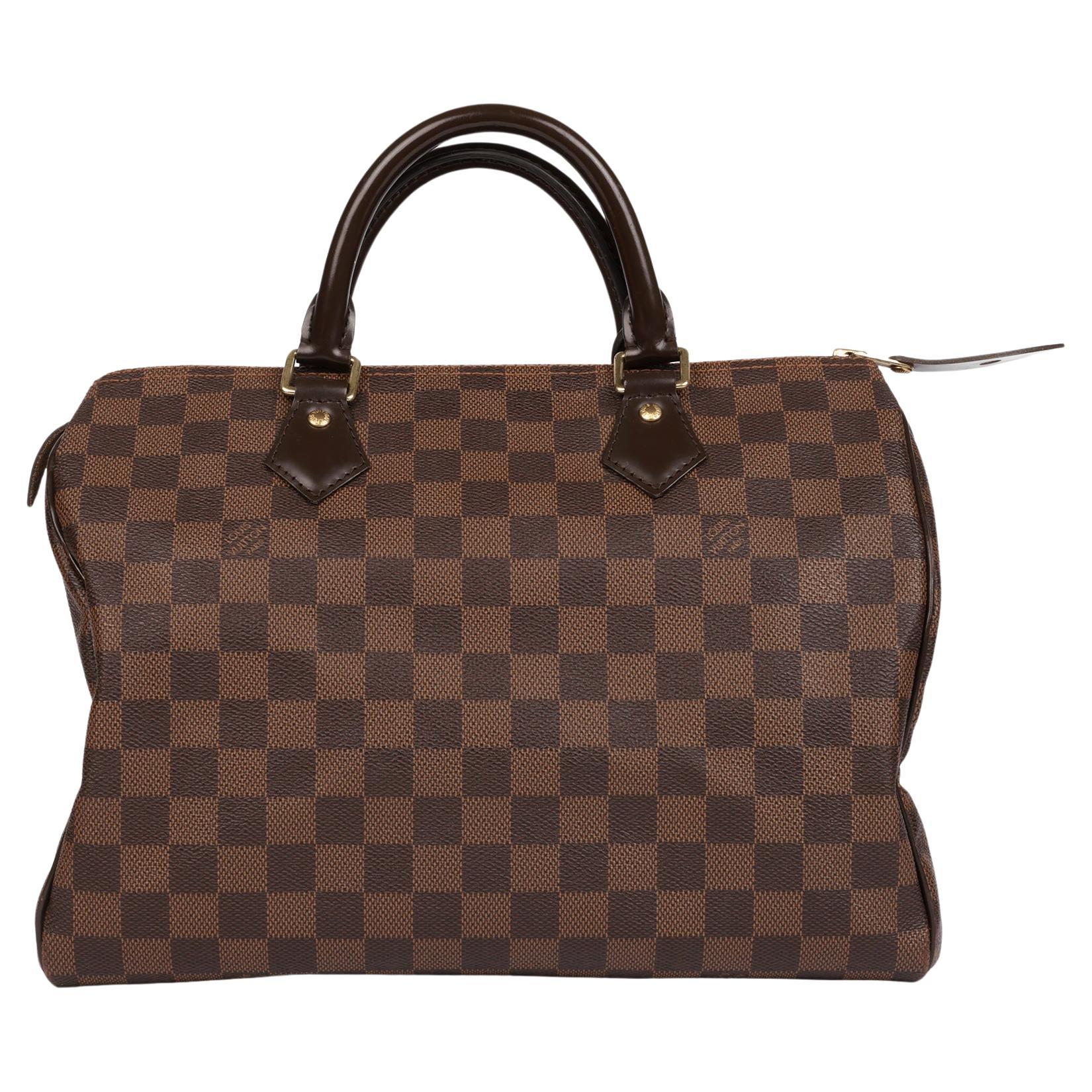 Louis Vuitton Damier Ebene beschichtetes Segeltuch 
braunes Kalbsleder Speedy 30cm