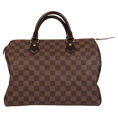 Louis Vuitton Damier Ebene Coated Canvas & Brown Calfskin Leather Speedy 30cm
