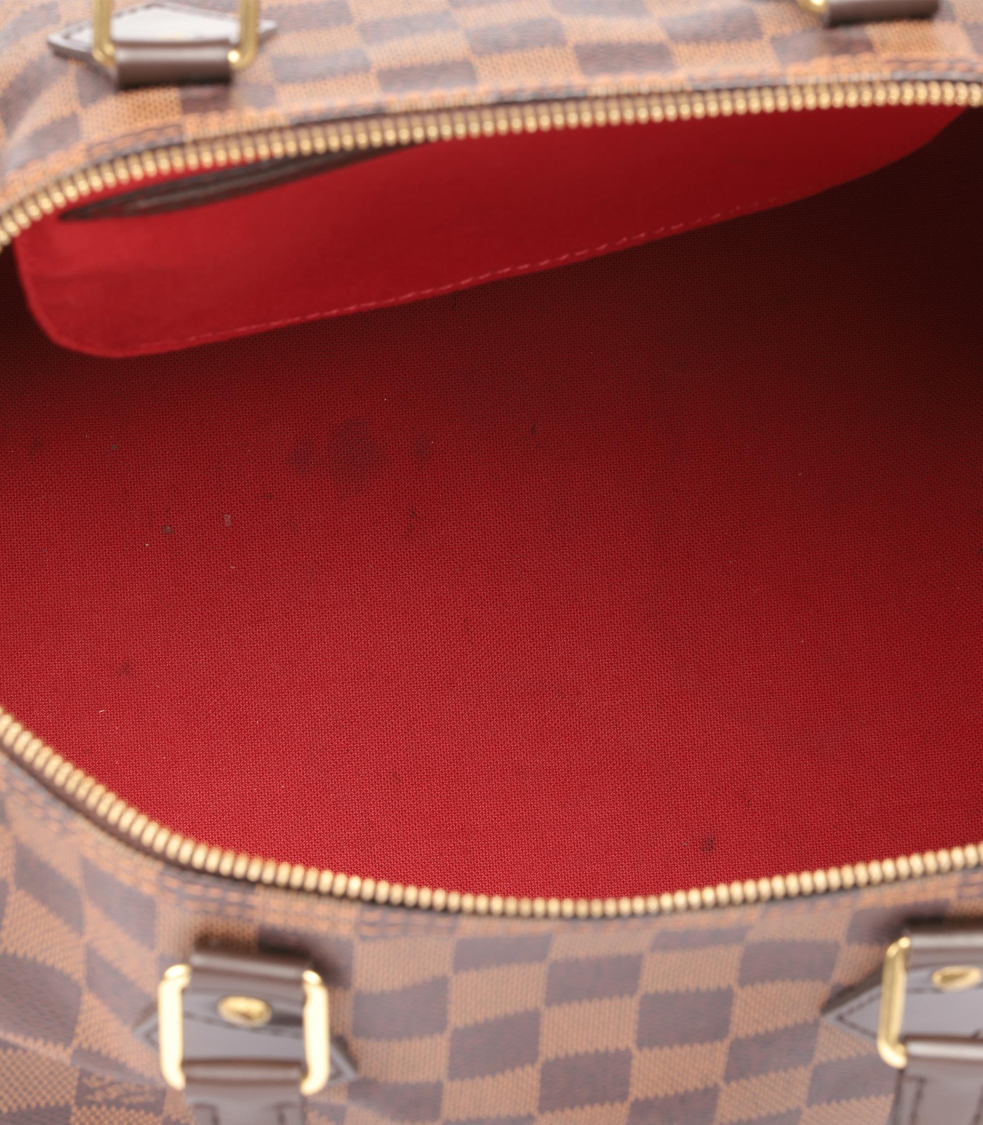 Louis Vuitton Damier Ebene Coated Canvas & Brown Calfskin Leather Speedy 35 6
