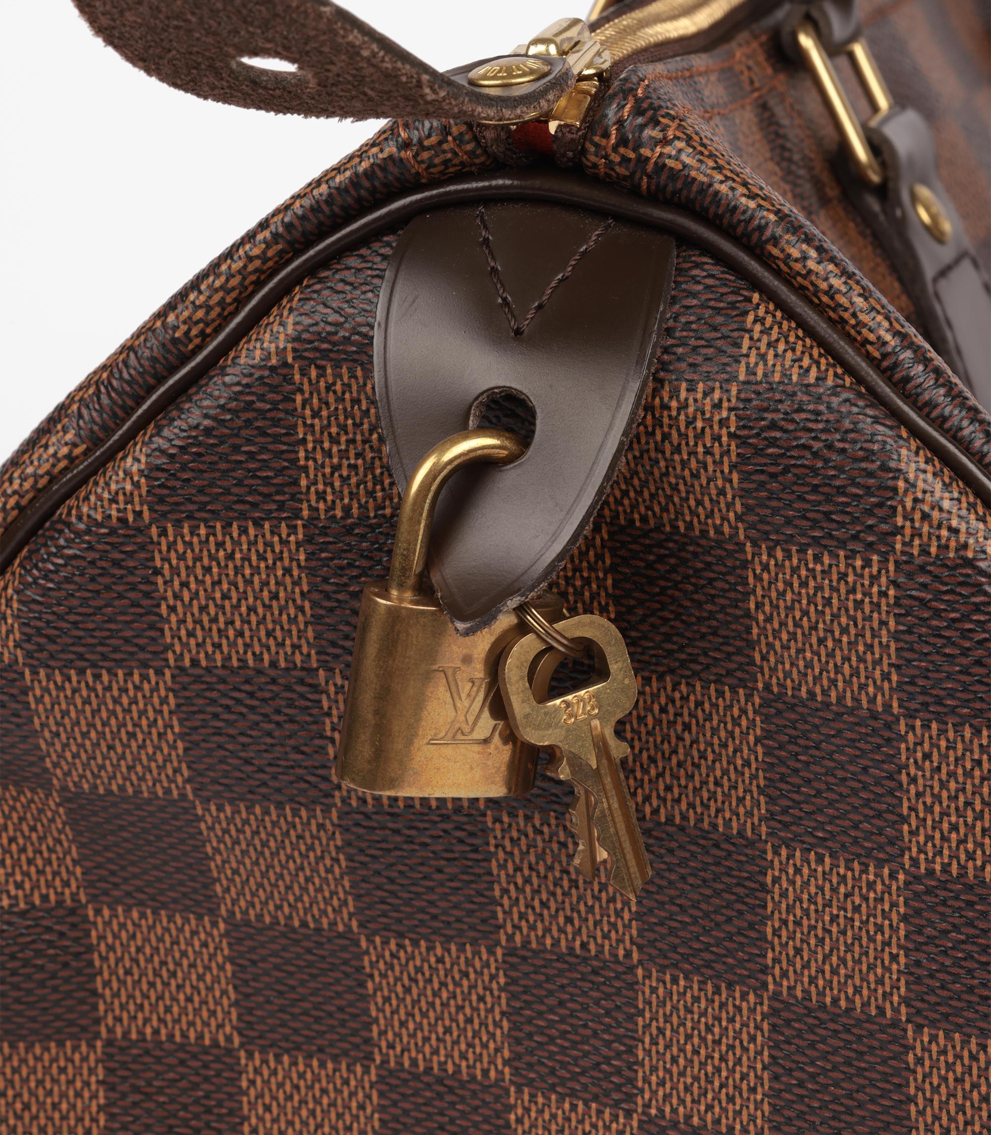 Louis Vuitton Damier Ebene Coated Canvas & Brown Calfskin Leather Speedy 35 4