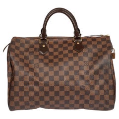 Louis Vuitton Damier Ebene Coated Canvas & Brown Calfskin Leather Speedy 35cm