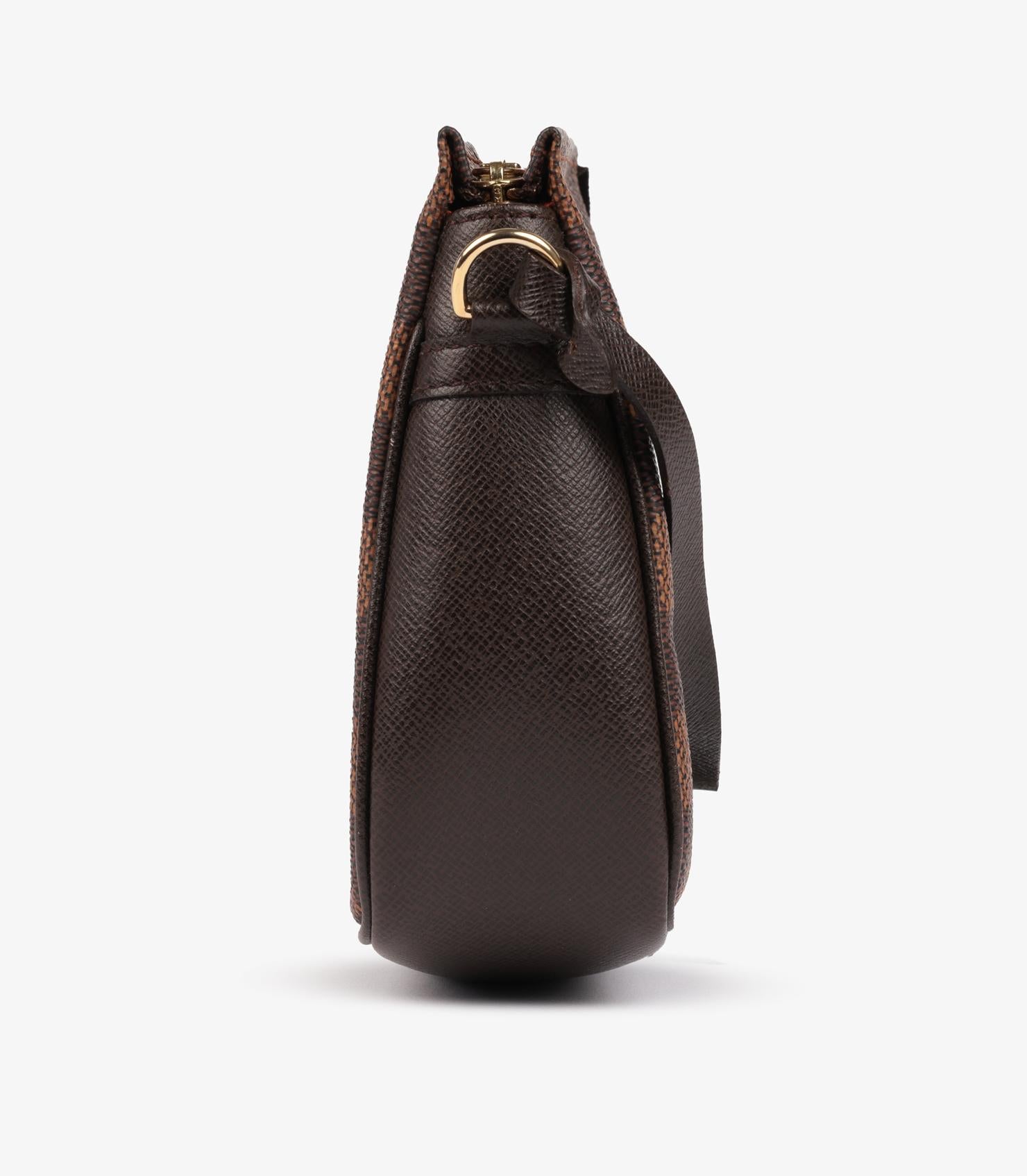 Louis Vuitton - Truss Pouch en toile Damier Ebene Coates et cuir de veau marron Pour femmes en vente