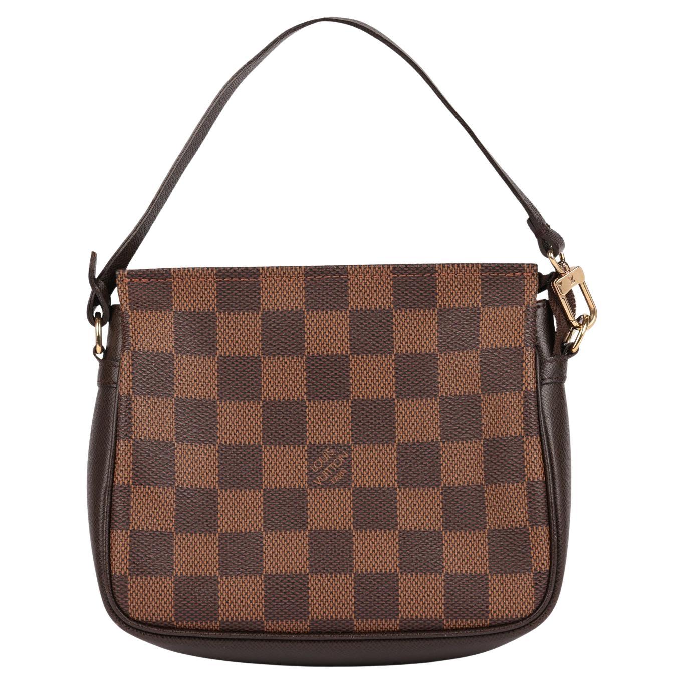 Louis Vuitton - Truss Pouch en toile Damier Ebene Coates et cuir de veau marron en vente
