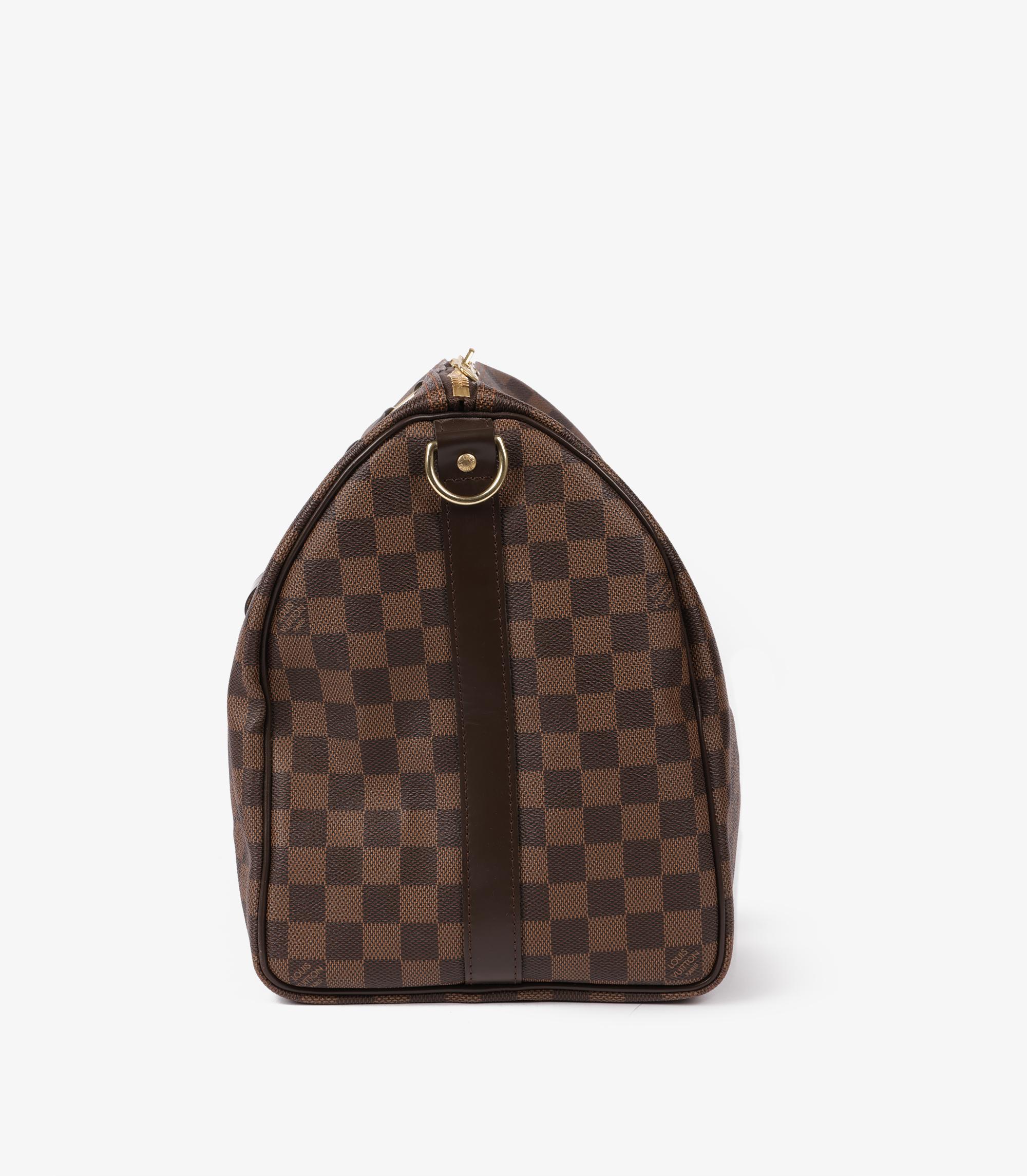 Louis Vuitton Damier Ebene Coated Canvas & Calfskin Leather Keepall 45 Bandouliè In Excellent Condition In Bishop's Stortford, Hertfordshire