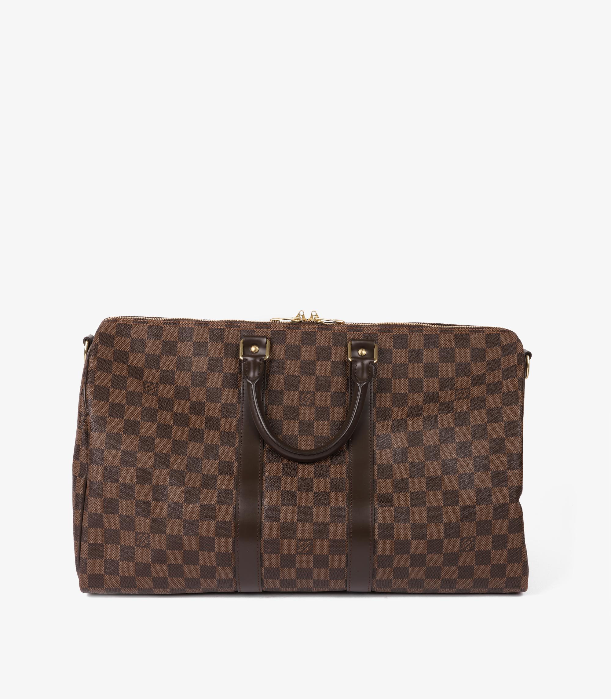 Women's or Men's Louis Vuitton Damier Ebene Coated Canvas & Calfskin Leather Keepall 45 Bandouliè