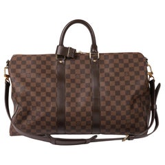 Louis Vuitton Damier Ebene Coated Canvas & Calfskin Leather Keepall 45 Bandouliè