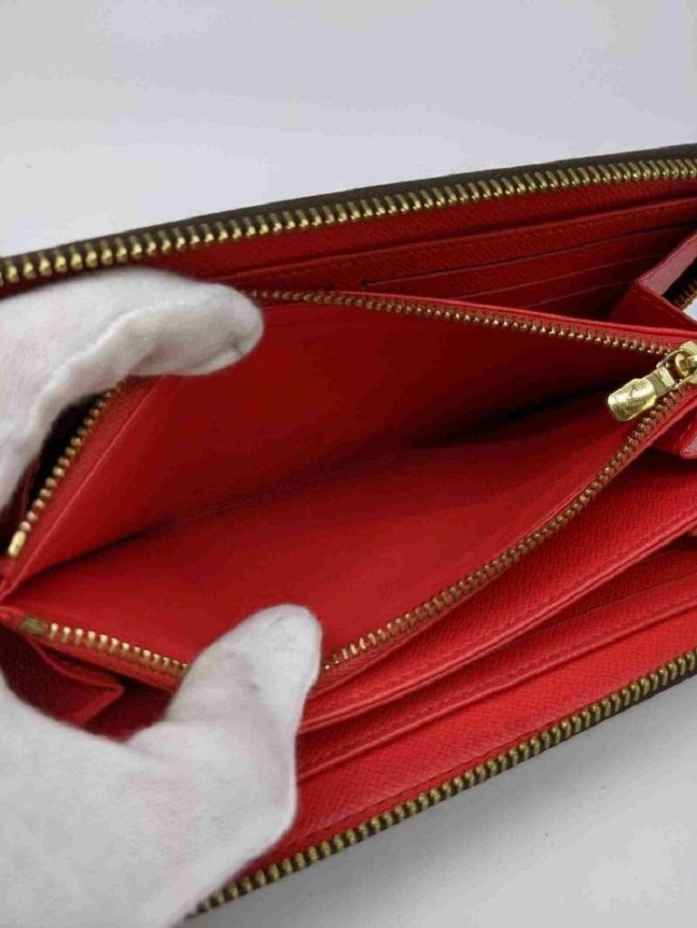 Louis Vuitton Damier Ebene Zipper Wallet Brown Red