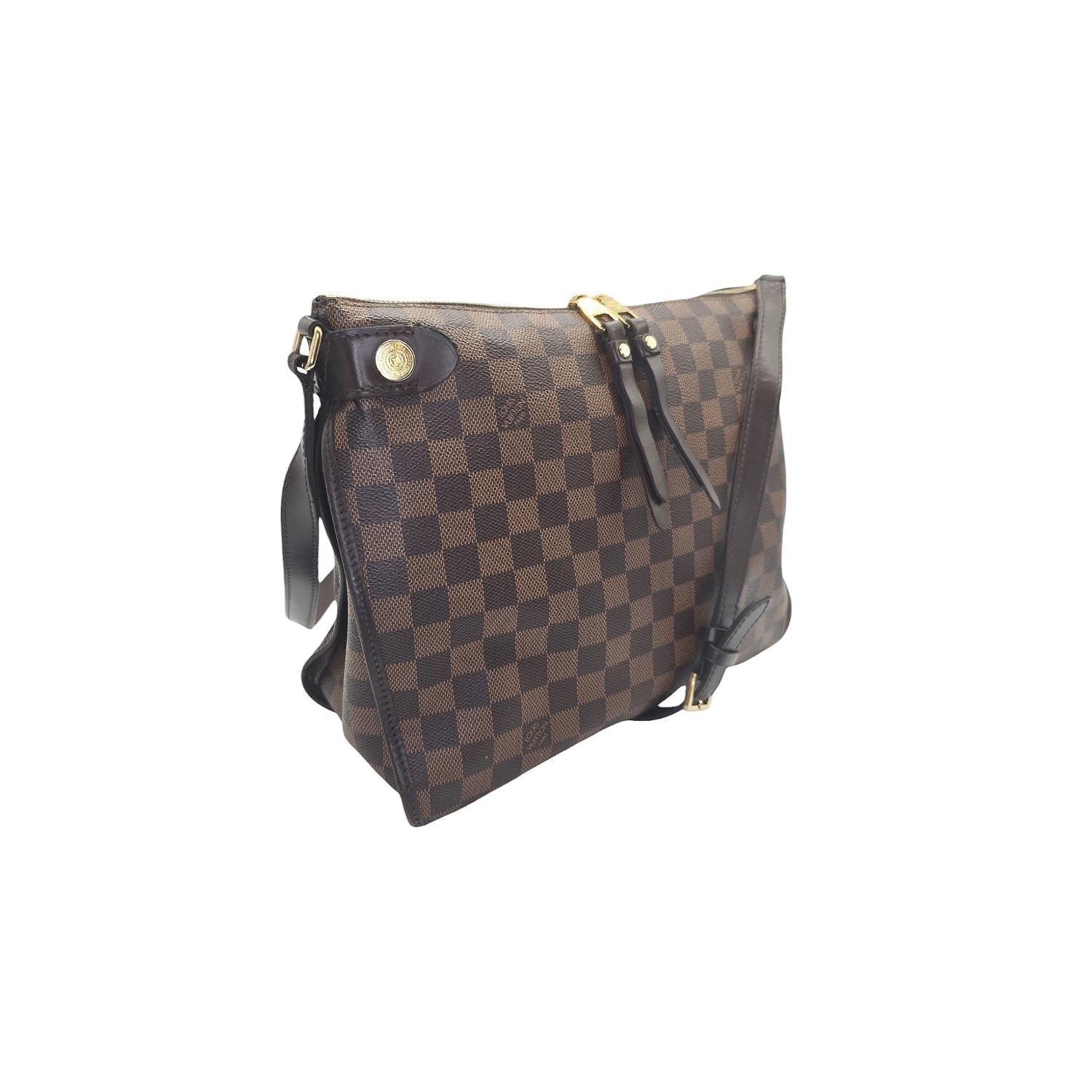 Elevate your style with the luxurious Louis Vuitton Damier Ebene Duomo Messenger Bag. Crafted with iconic Damier Ebene canvas and dark brown leather detailing, this lightweight bag offers both functionality and refinement. The adjustable crossbody
