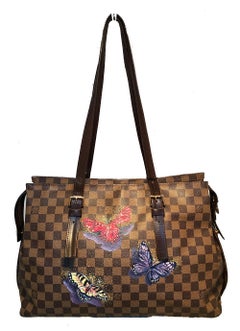 Louis Vuitton Damier Ebene Customized Hand Painted Butterfly Chelsea Bag Tote