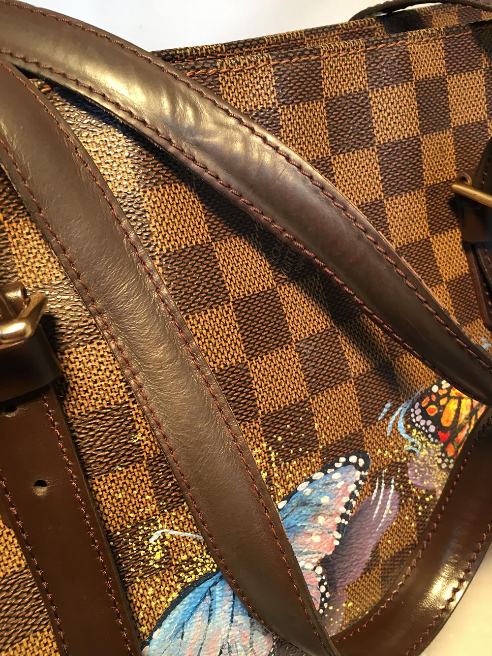 Women's Louis Vuitton Damier Ebene Customized Hand Painted Butterfly Chelsea Bag Tote