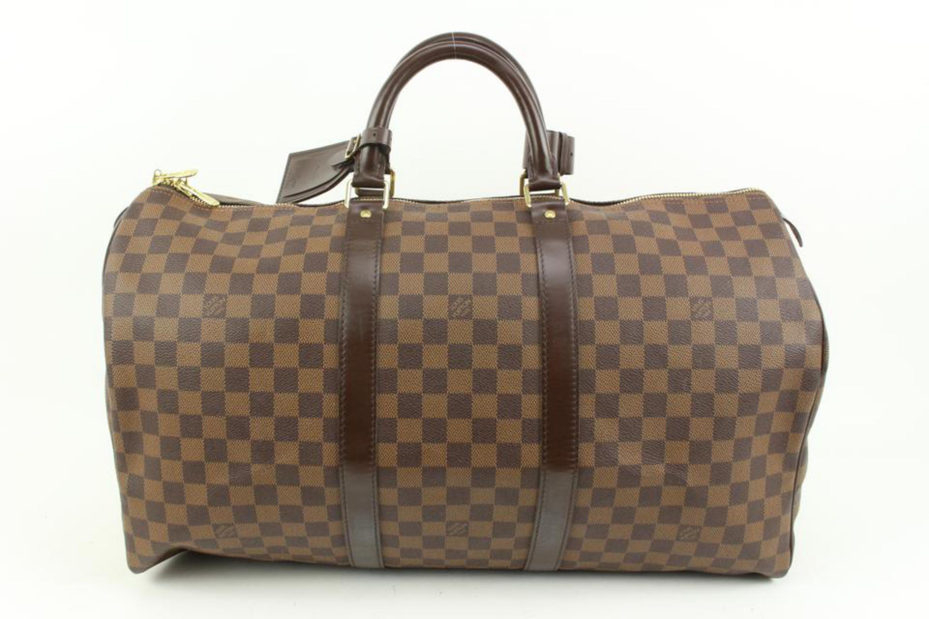 Brown Louis Vuitton Damier Ebene Keepall 50 Boston Duffle Bag 78lz422s For Sale