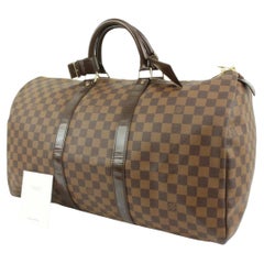 Used Louis Vuitton Damier Ebene Keepall 50 Boston Duffle Bag 78lz422s