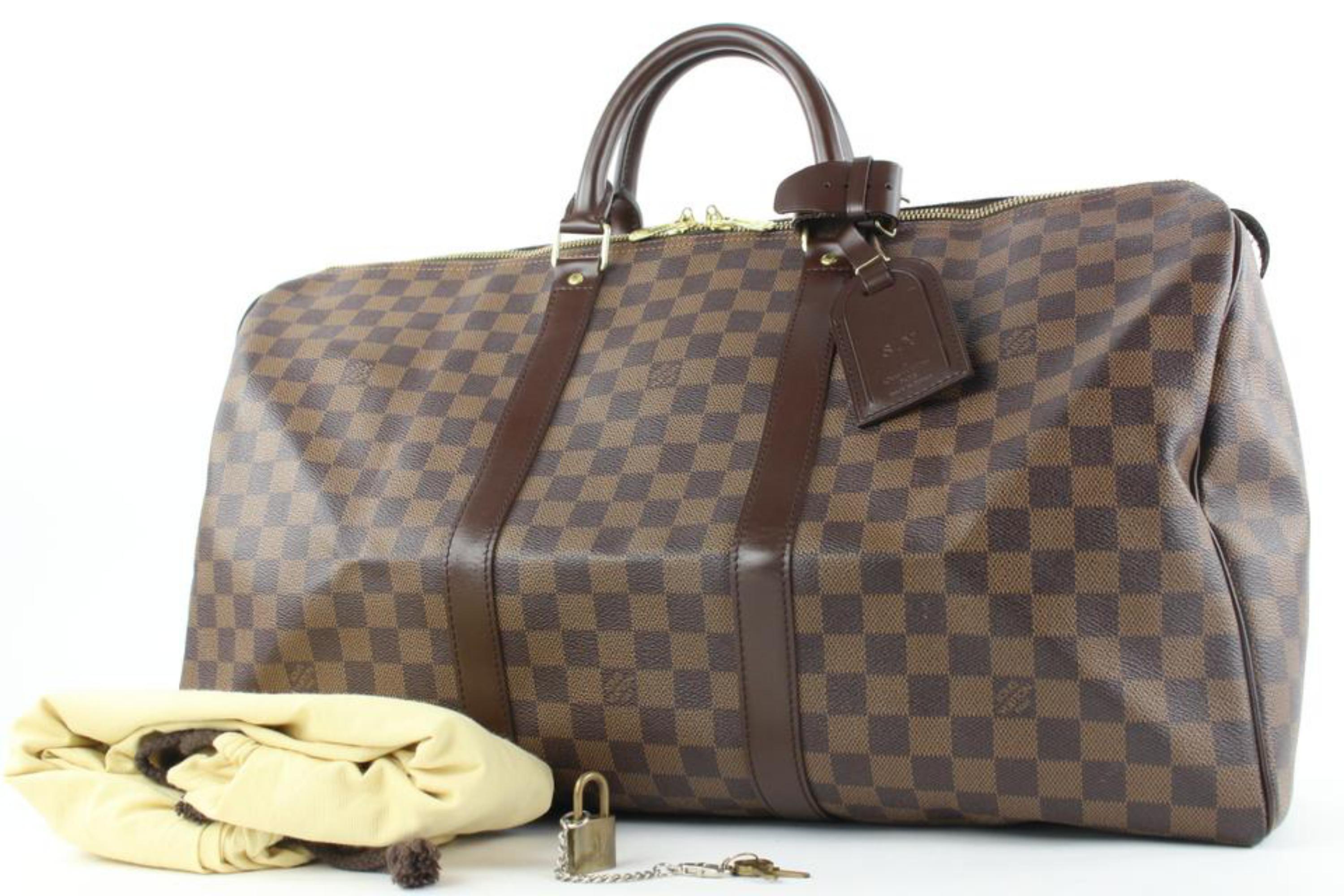 Louis Vuitton Damier Ebene Keepall 50 Duffle bag 4lv1123
Date Code/Serial Number: MB0066
Made In: France
Measurements: Length:  20