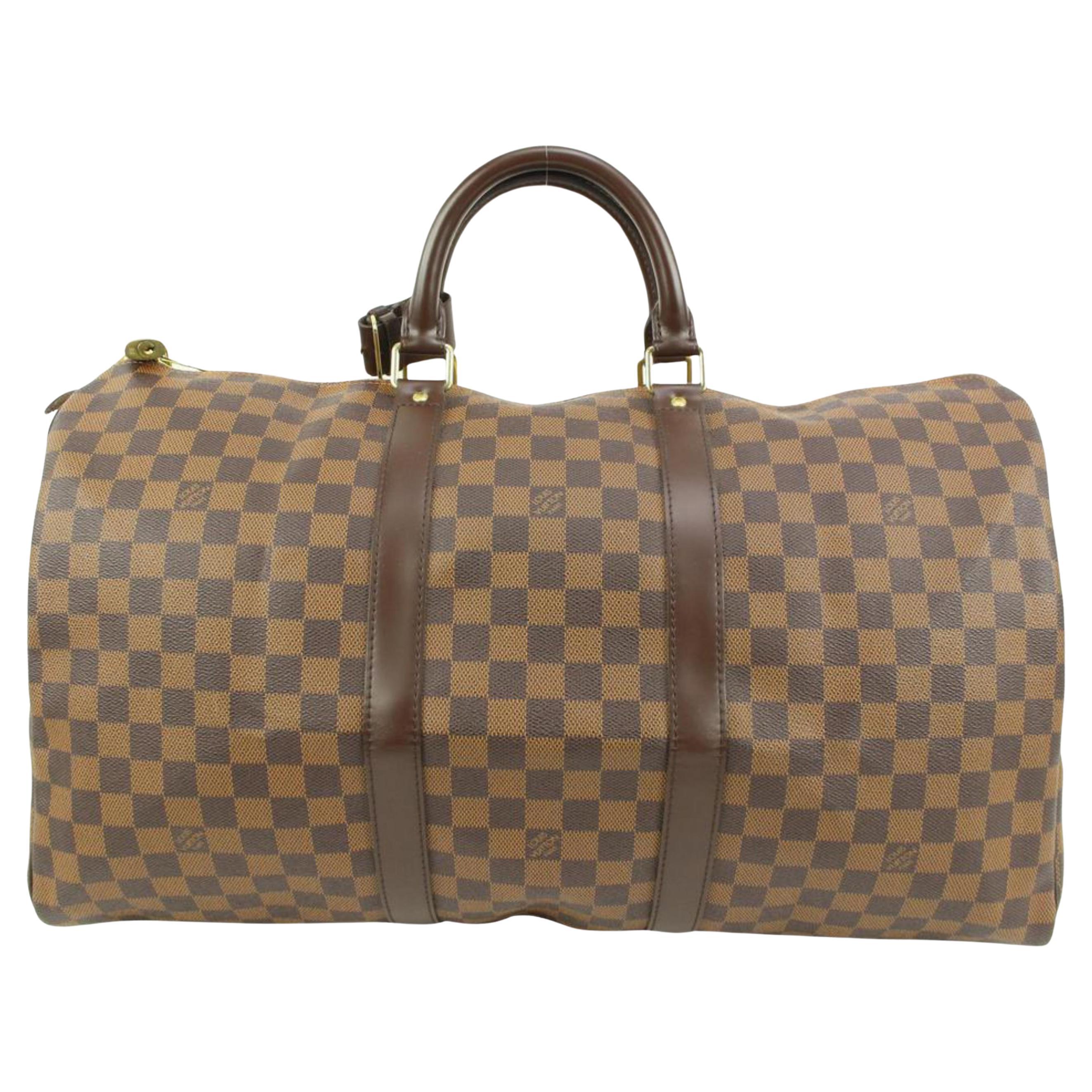 Louis Vuitton Damier Ebene Keepall 50 Duffle Travel Bag 41lk75 For Sale