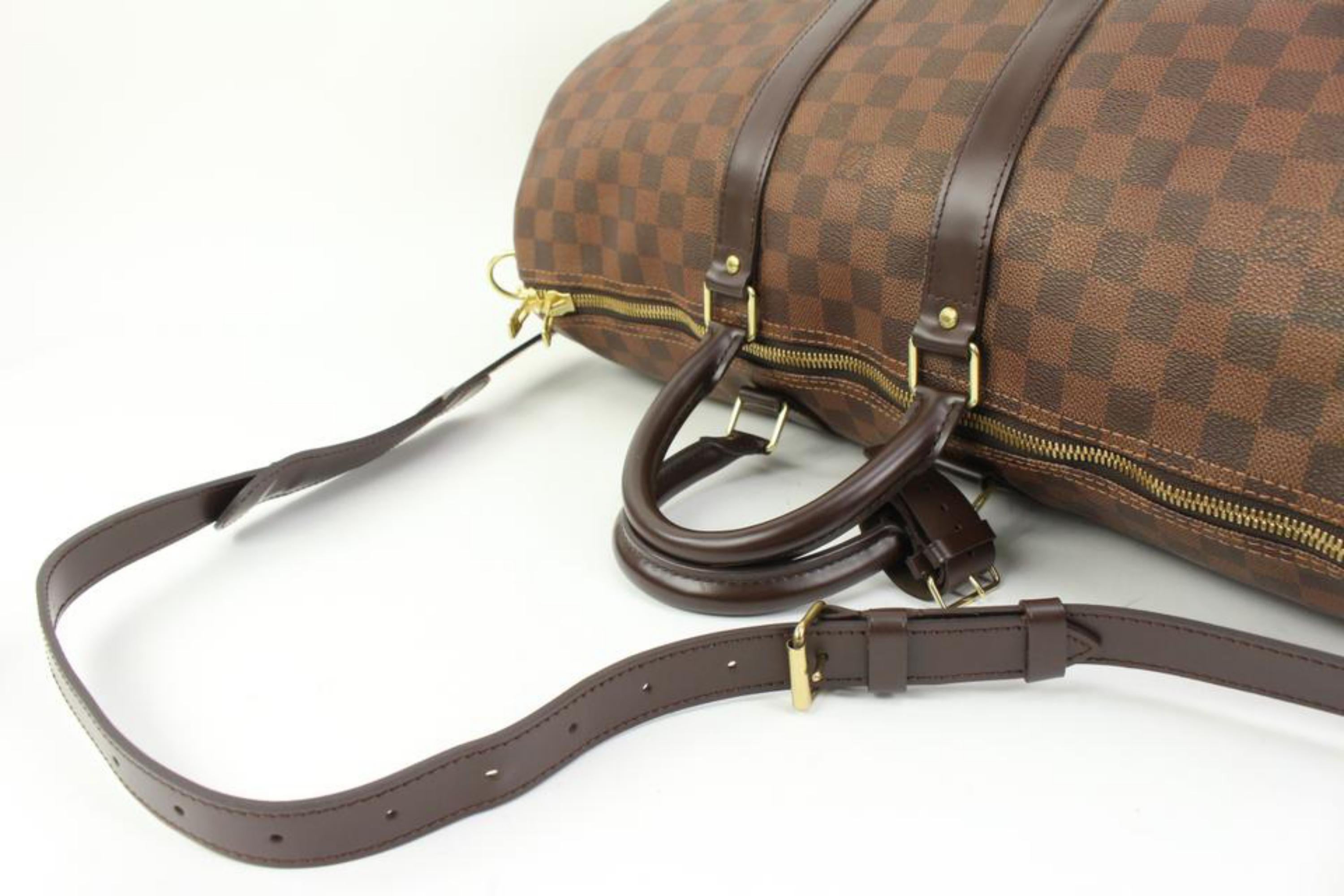 Brown Louis Vuitton Damier Ebene Keepall Bandouliere 45 Duffle Bag with Strap 63lv315s