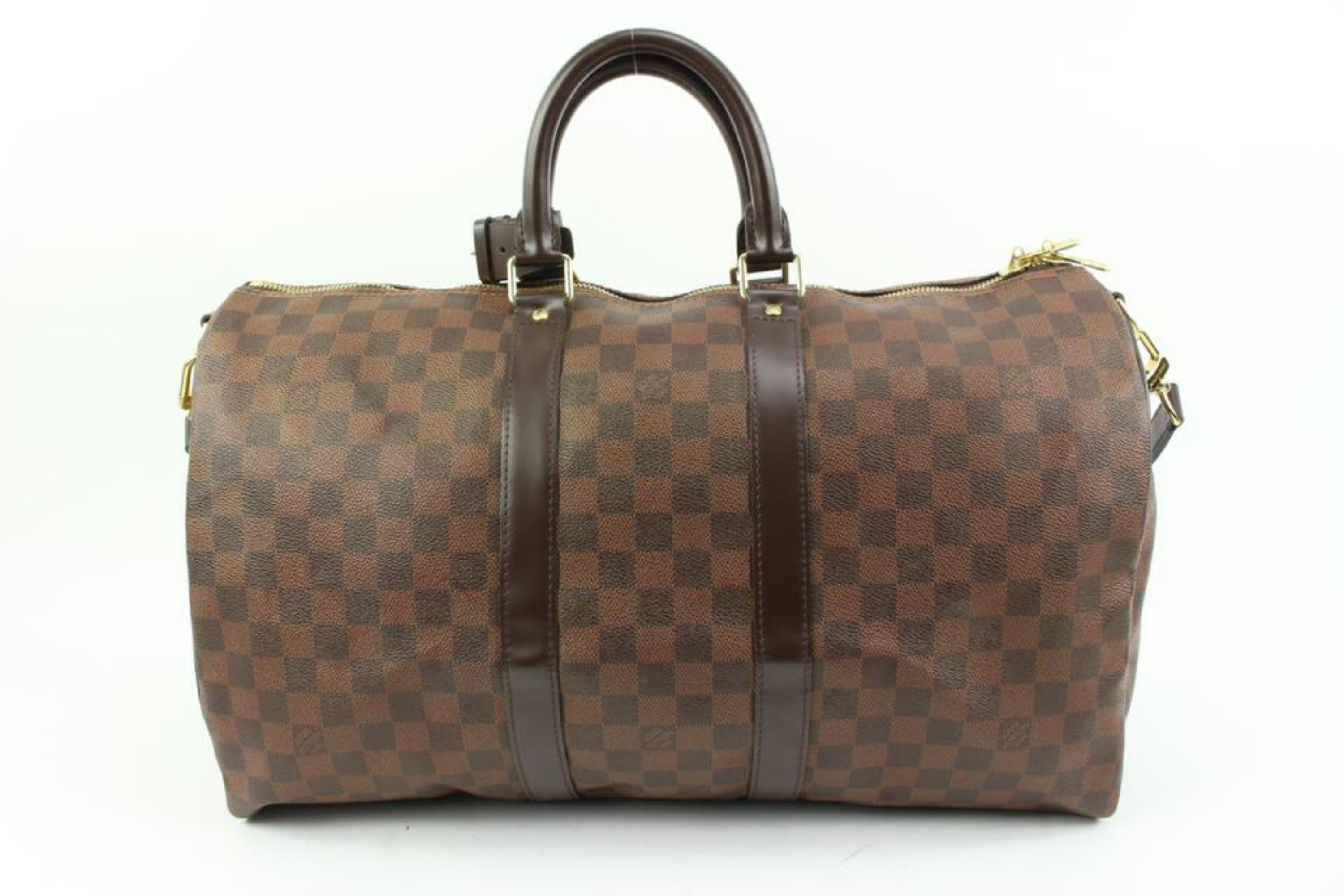Louis Vuitton Damier Ebene Keepall Bandouliere 45 Duffle Bag with Strap 63lv315s In Excellent Condition In Dix hills, NY