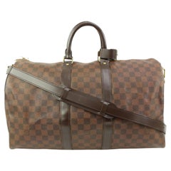 Louis Vuitton Damier Ebene Keepall Bandouliere 45 Duffle Bag with Strap 63lv315s