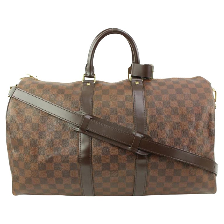 Louis Vuitton Damier Ebene Keepall Bandouliere 45 Duffle Bag with Strap