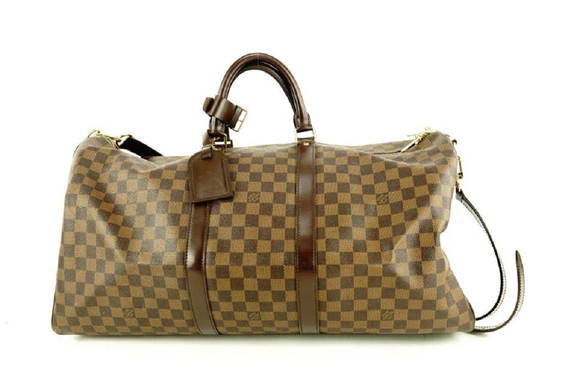 Louis Vuitton Damier Ebene Keepall Bandouliere 55 Duffle Bag with Strap 1lvlm311 2