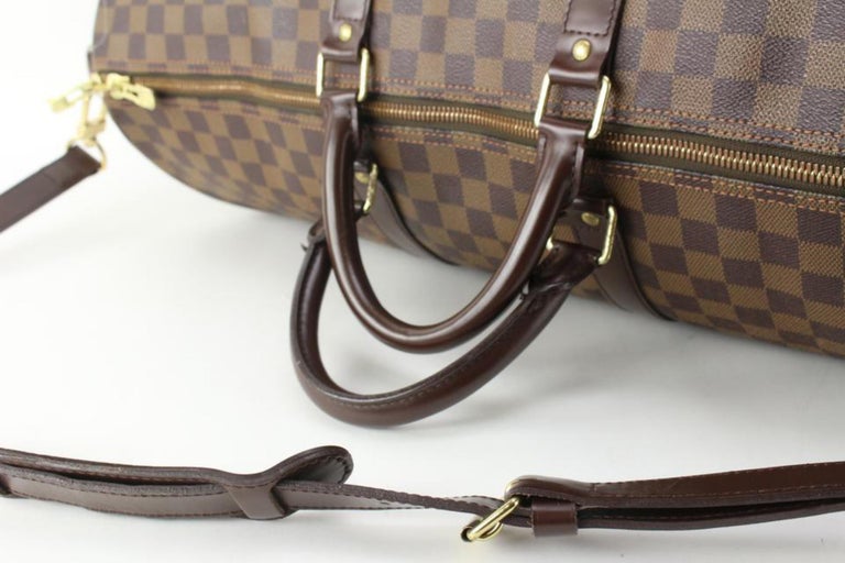 Louis Vuitton Damier Ebene Keepall Bandouliere 55 Duffle Bag with Strap  99lk729s For Sale at 1stDibs