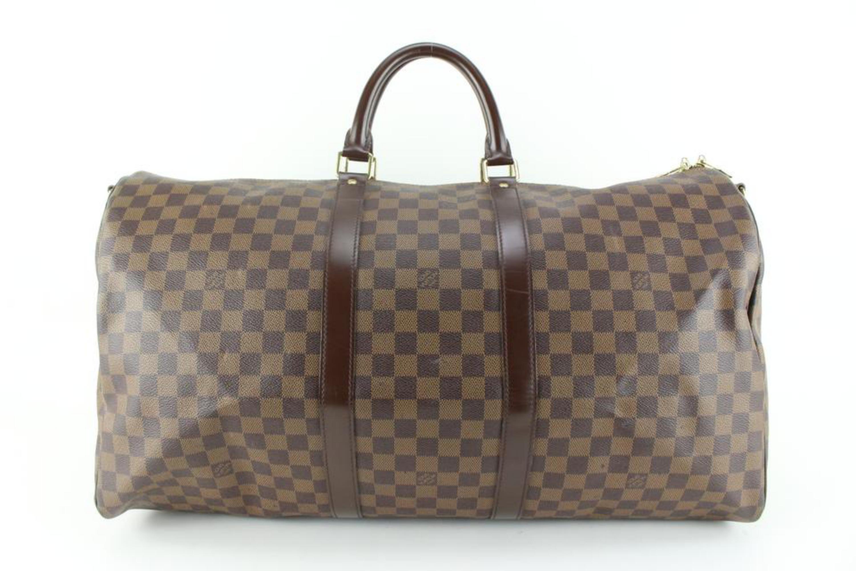Louis Vuitton Damier Ebene Keepall Bandouliere 55 Duffle Bag with Strap 99lk729s In Good Condition For Sale In Dix hills, NY