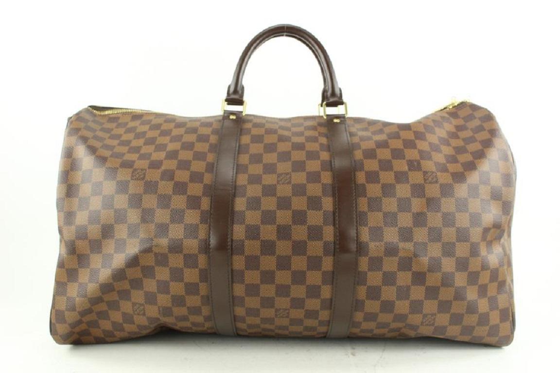 Louis Vuitton Damier Ebene Keepall Bandouliere 55 Duffle Bag with Strap 9lv62  3