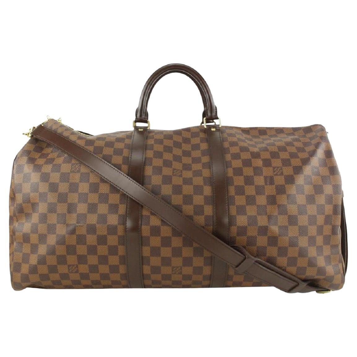 Louis Vuitton Damier Ebene Keepall Bandouliere 55 Duffle Bag with Strap 9lv62 