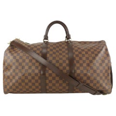 Used Louis Vuitton Damier Ebene Keepall Bandouliere 55 Duffle Bag with Strap 9lv62 