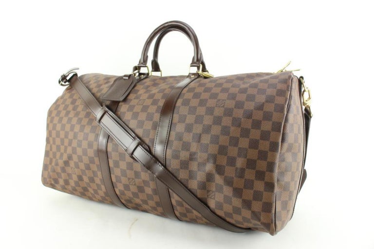 Louis Vuitton Damier Ebene Keepall Bandouliere 55 Duffle with Strap  51lk715s For Sale at 1stDibs