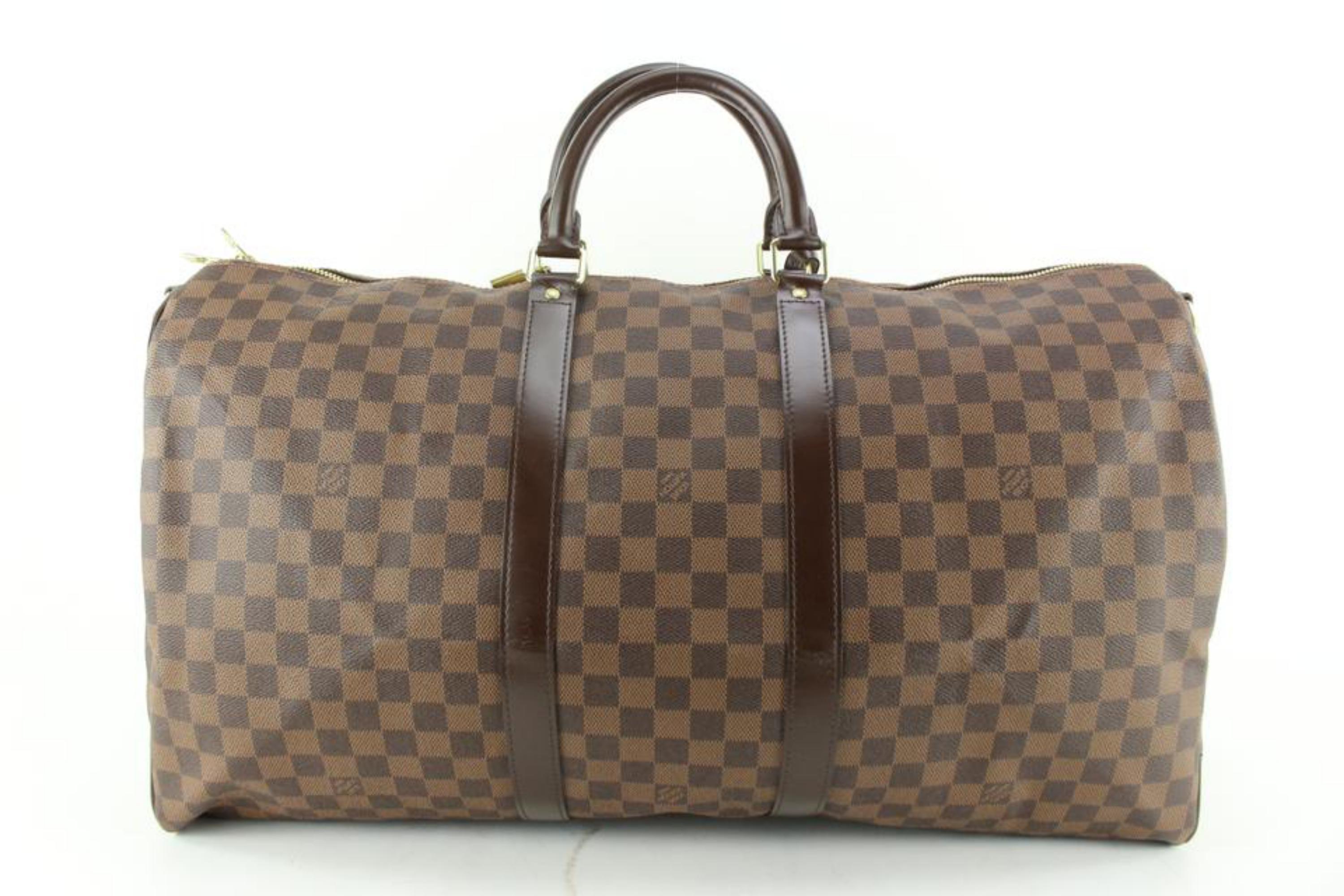 Louis Vuitton Damier Ebene Keepall Bandouliere 55 Duffle with Strap 51lk715s For Sale 2