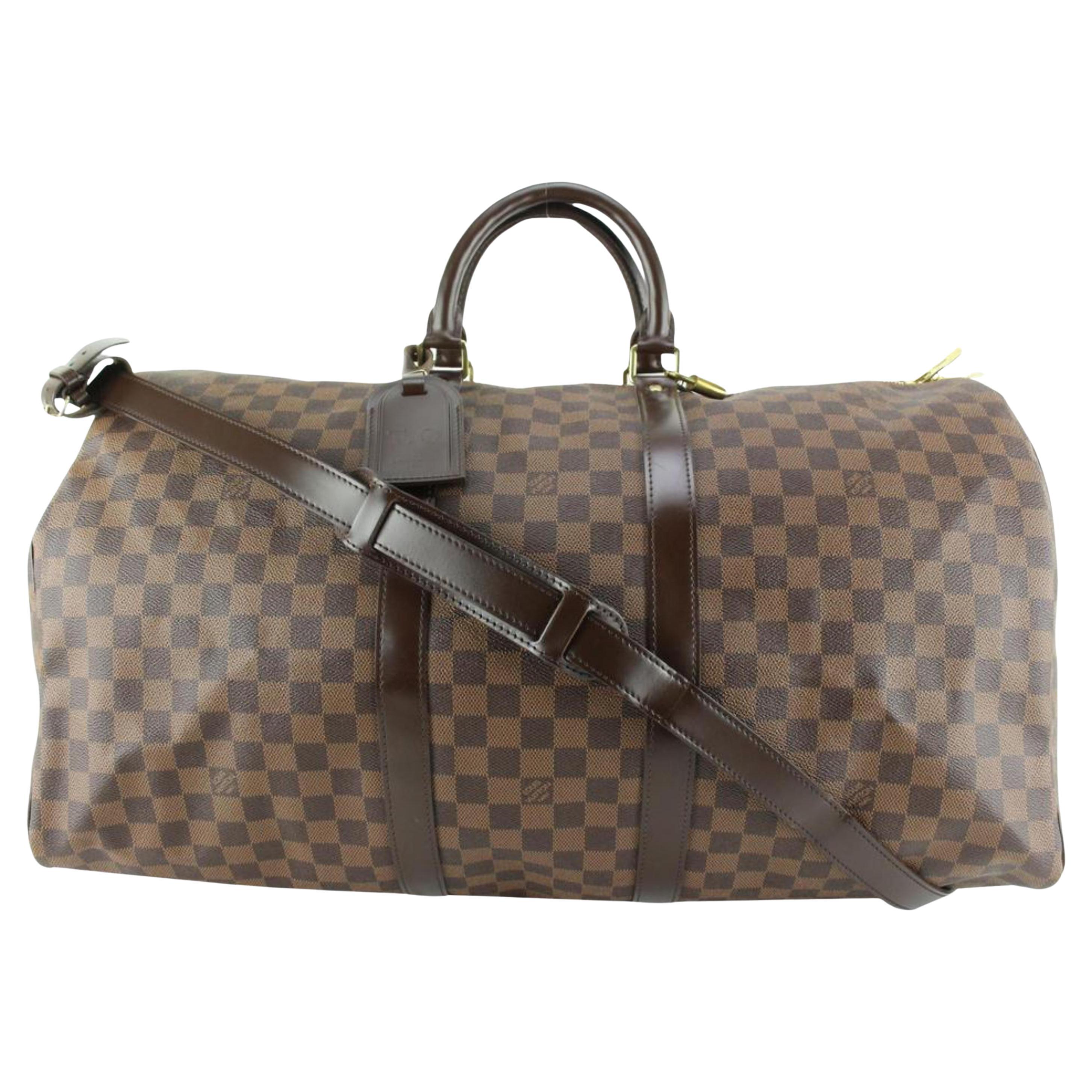 Louis Vuitton Damier Ebene Keepall Bandouliere 55 Duffle with Strap 51lk715s For Sale