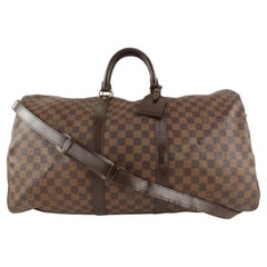 Used Louis Vuitton Damier Ebene Keepall Bandouliere 55 Duffle with Strap a1112v48