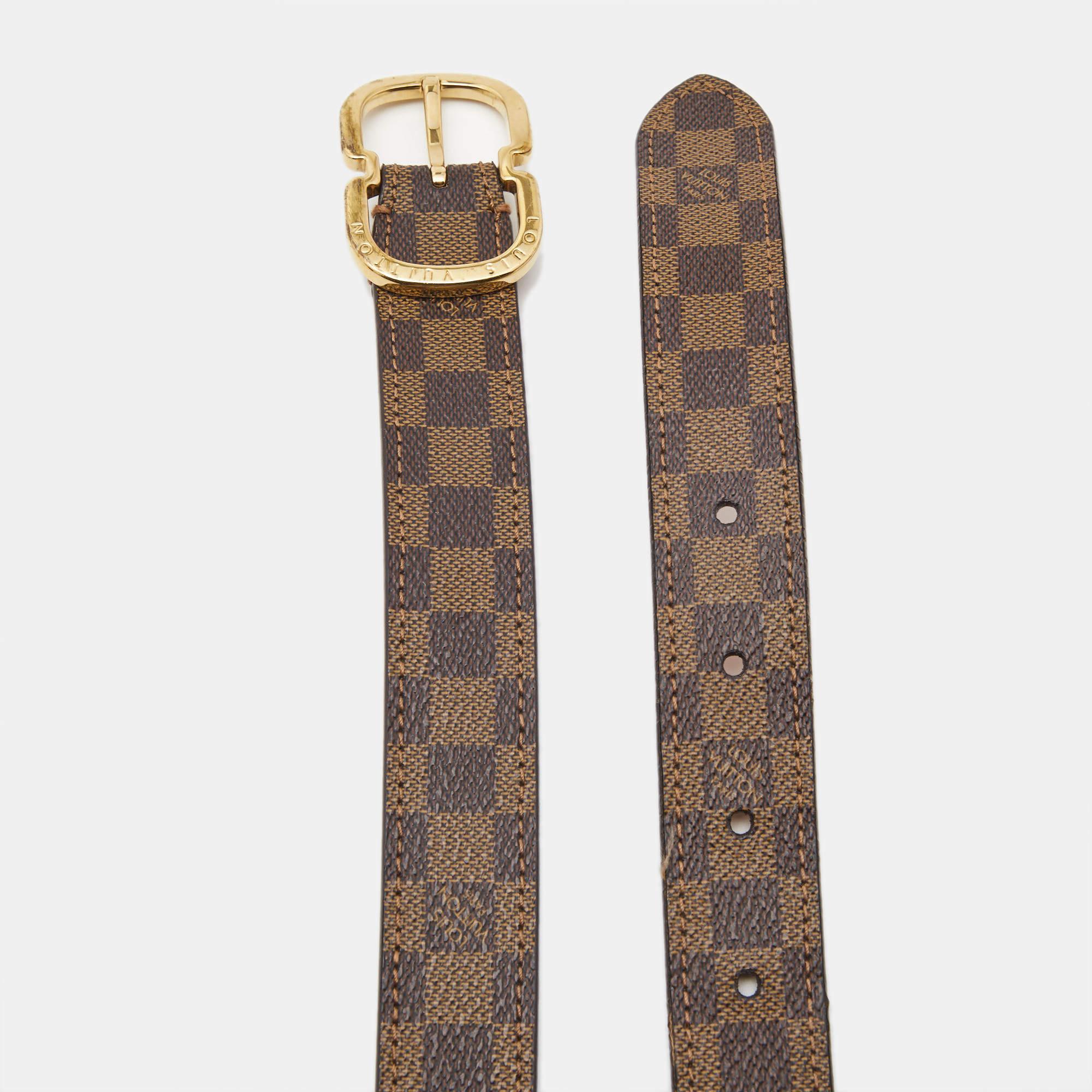 Add a sleek finish to your OOTD with this Louis Vuitton Damier Ebene belt. It is carefully crafted to last well and boost your style for a long time.

Includes: Original Dustbag, Original Box
