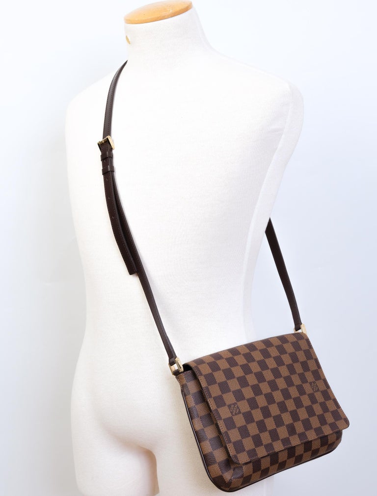 Authentic Louis Vuitton Damier Ebene Musette Tango Leather Shoulder Bag  Purse