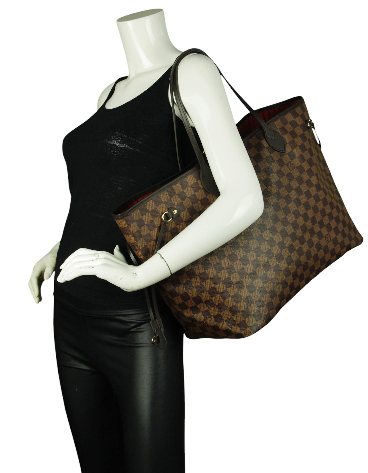 Louis Vuitton Damier Neverfull GM Tote Bag w/ Insert

Made in: USA
Color: Brown
Hardware: Goldtone
Materials: Coated canvas, vachetta leather trim
Lining: Printed canvas
Closure/Opening: Open top with center hook
Exterior Pockets: None
Interior