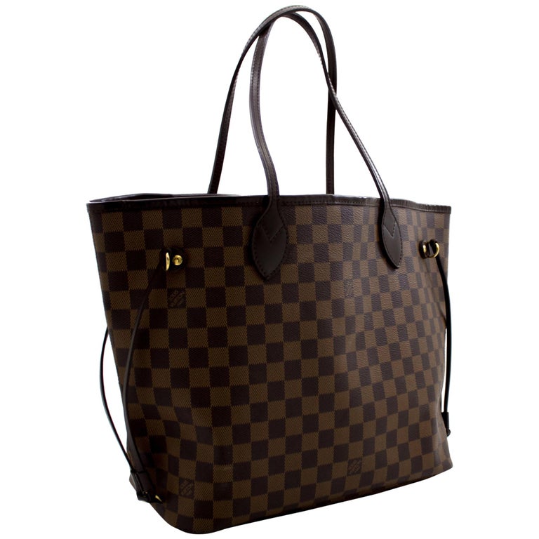 Louis Vuitton Damier Ebene Neverfull MM Shoulder Bag Canvas Leather For Sale at 1stdibs