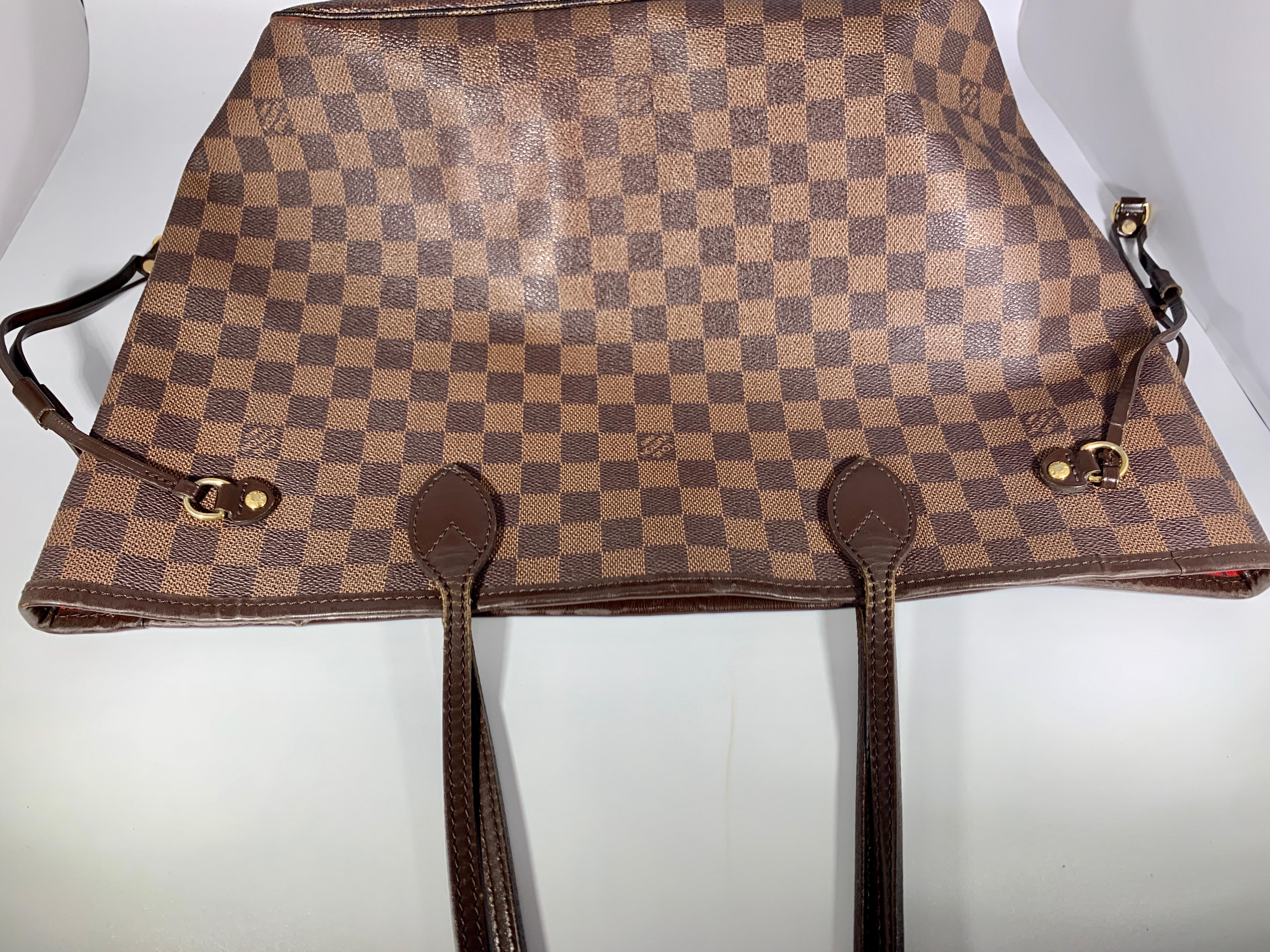Louis Vuitton Damier Ebene Neverfull MM Shoulder Bag Canvas Purse Excellent 3
