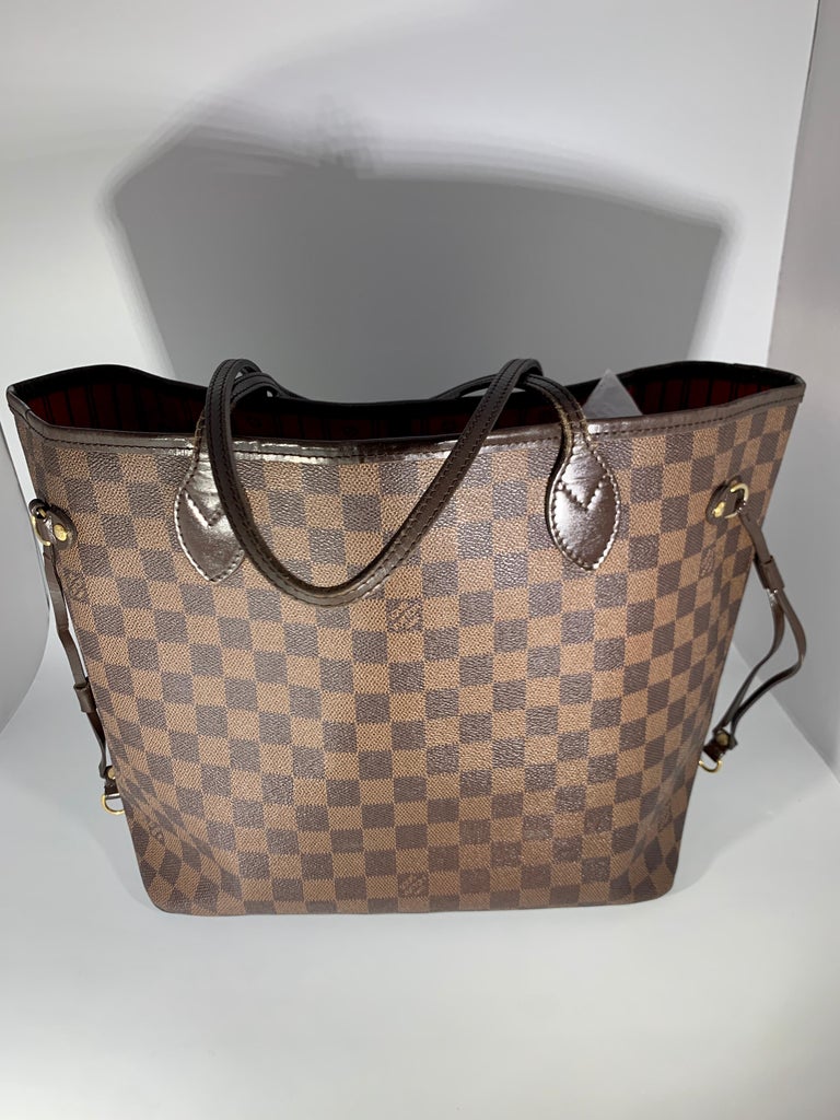 Louis Vuitton Damier Ebene Neverfull mm Shoulder Bag Canvas Purse Excellent