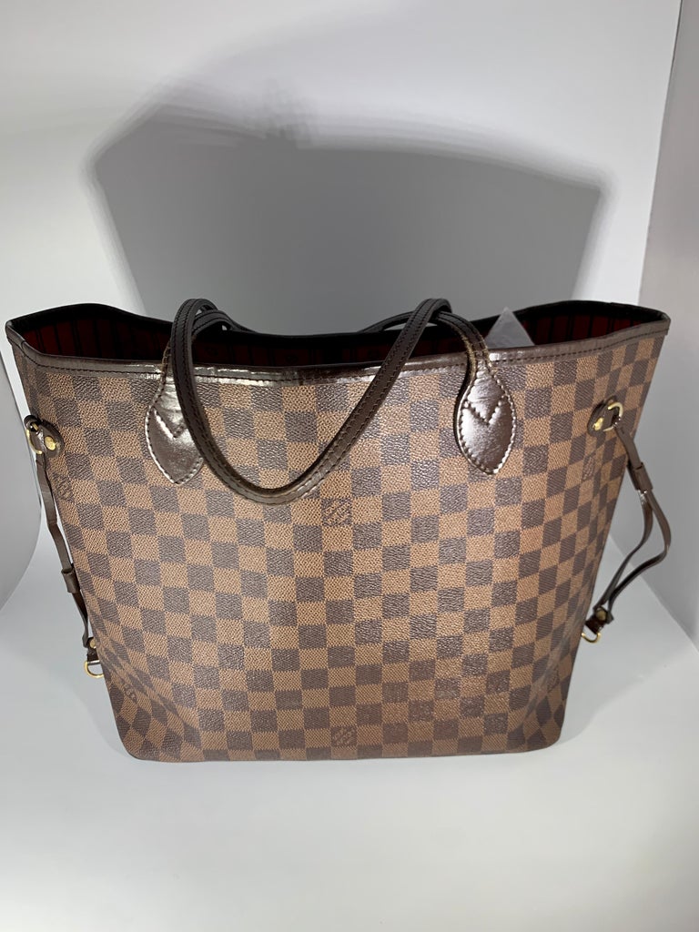 Louis Vuitton Damier Ebene Neverfull MM Shoulder Bag Canvas Purse Excellent  For Sale 7