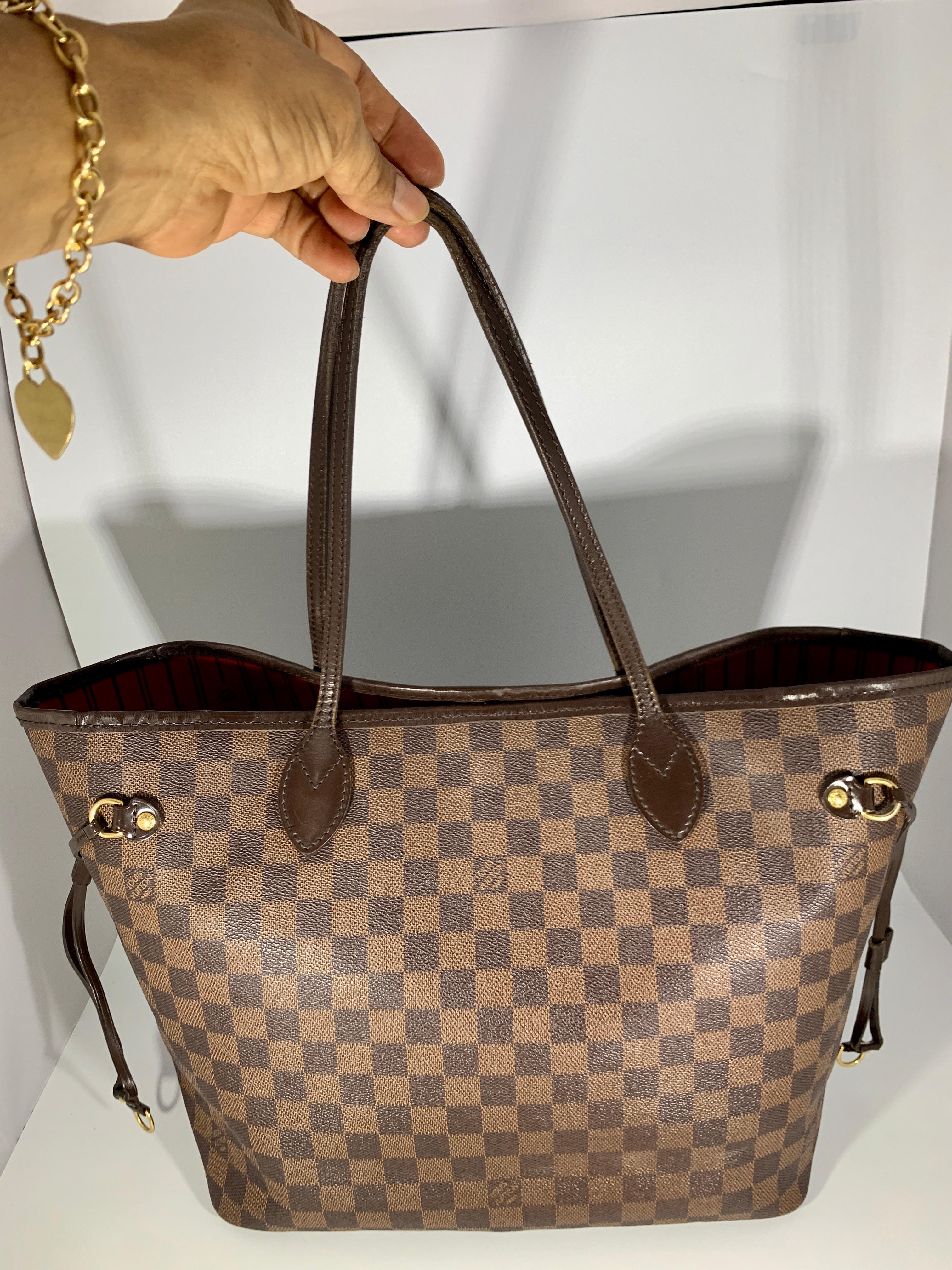 Louis Vuitton Damier Ebene Neverfull MM Shoulder Bag Canvas Purse Excellent 10