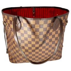 Louis Vuitton Damier Ebene Neverfull MM Shoulder Bag Canvas Purse Excellent 