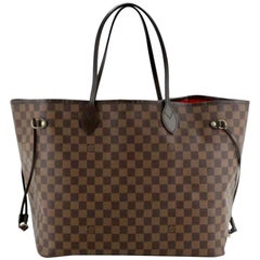 Used Louis Vuitton Damier Ebene Neverfull MM Shoulder Bag Canvas Purse. 