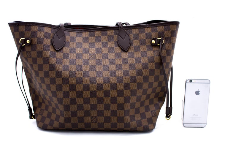 Louis Vuitton Damier Ebene Neverfull MM Shoulder Bag Canvas Purse Leather at 1stdibs