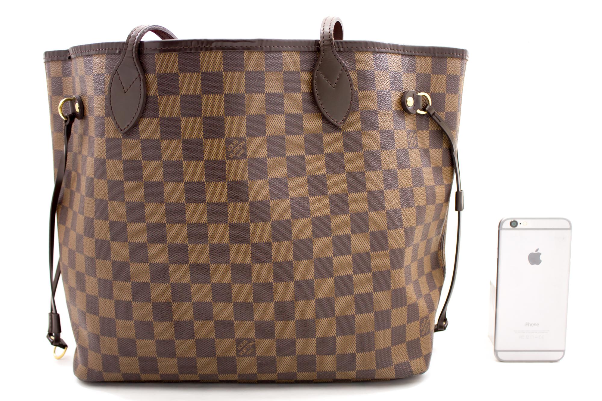 Black Louis Vuitton Damier Ebene Neverfull MM Shoulder Bag Canvas Purse Leather